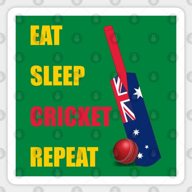 Eat Sleep Cricket Repeat Australia Flag Cricket Bat Sticker by DPattonPD